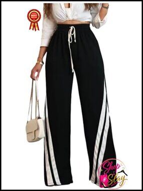 Wide Leg Striped Drawstring Waist Track Pants Sweatpants
